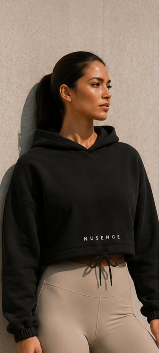 Cropped Oversized Hoodie - Black