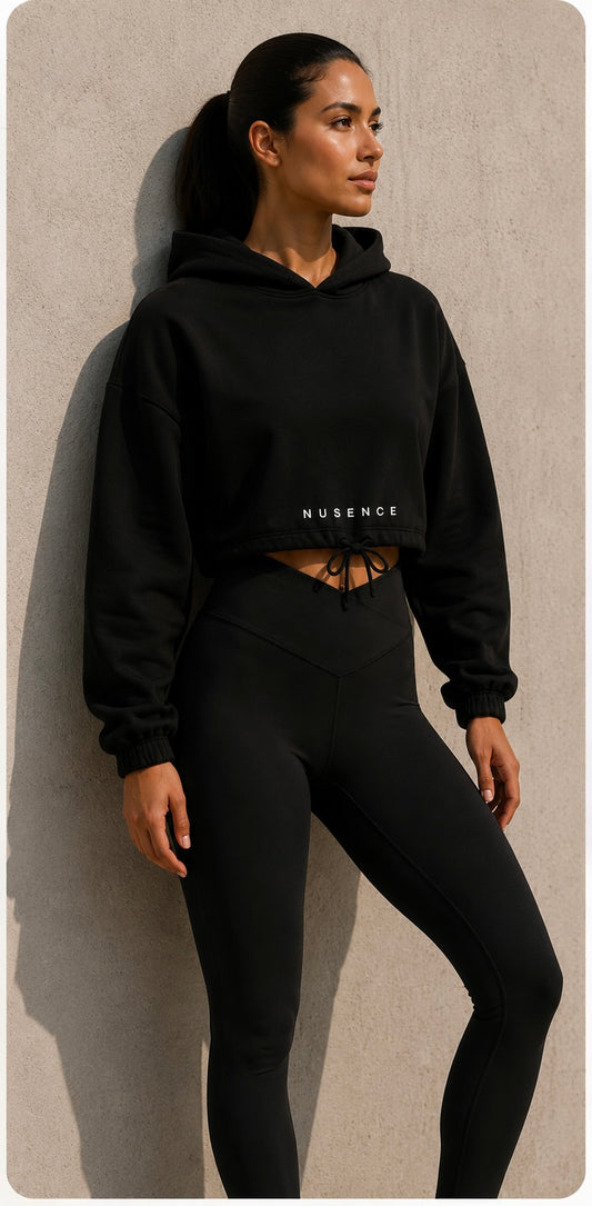 Cropped Oversized Hoodie - Black