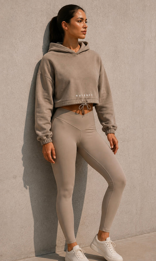 Cropped Oversized Hoodie - Stone