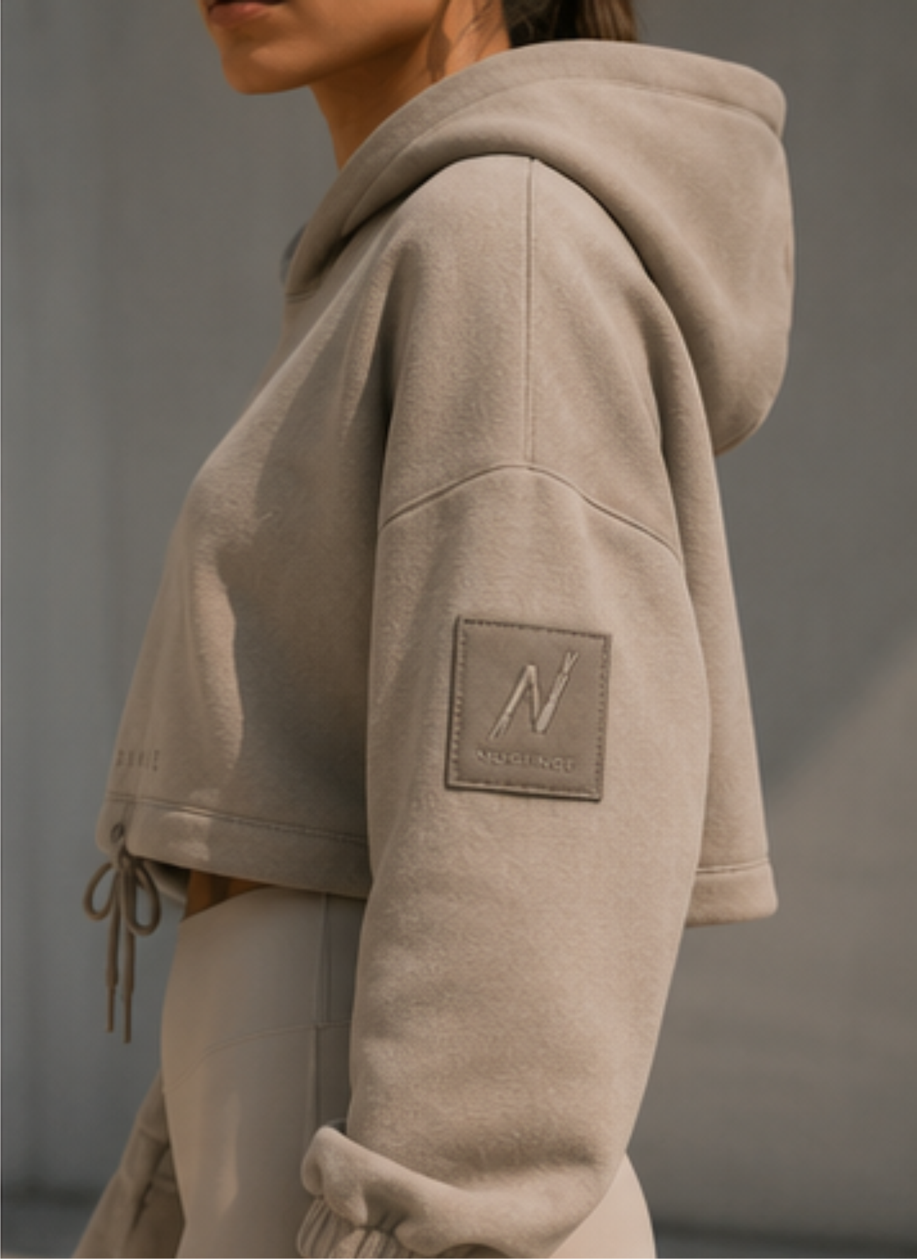 Cropped Oversized Hoodie - Stone