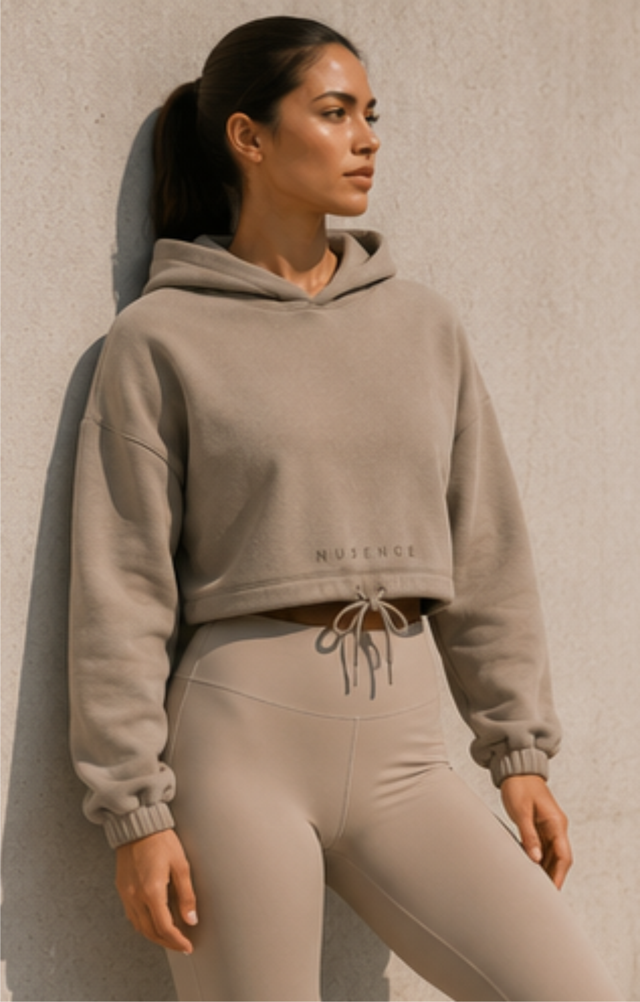 Cropped Oversized Hoodie - Stone