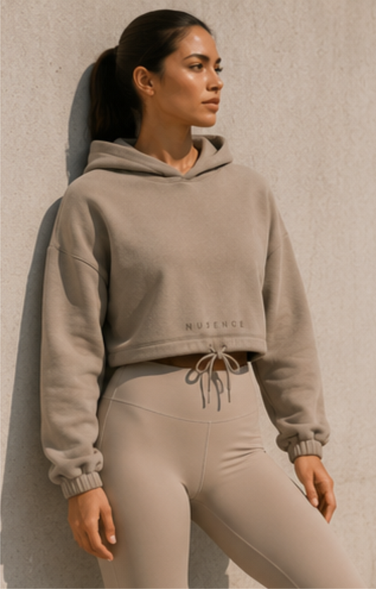 Cropped Oversized Hoodie - Stone