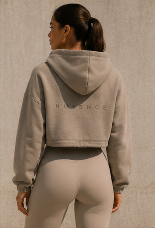 Cropped Oversized Hoodie - Stone